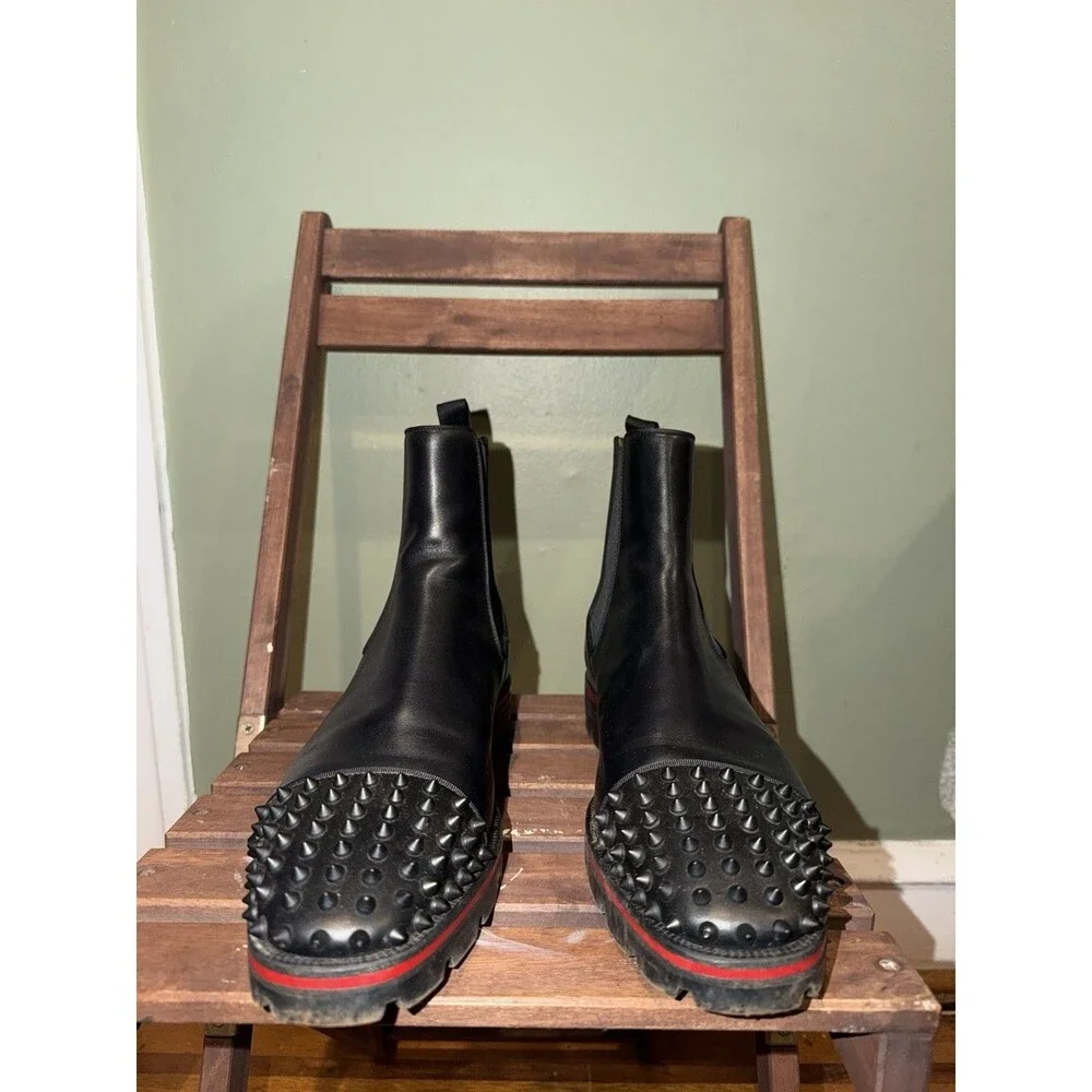Authentic CHRISTIAN LOUBOUTIN Melon Spikes leather Chelsea boots, EU 45, US 12